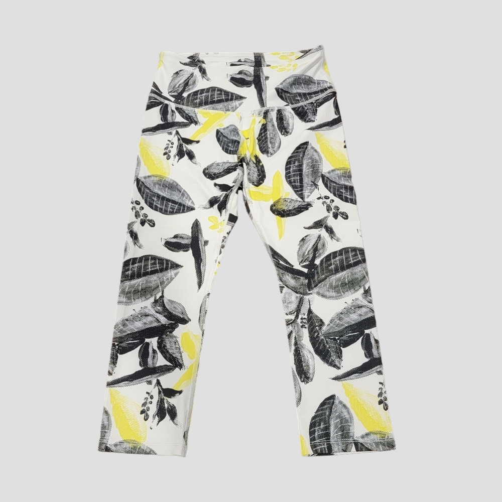 Apana Sz M Leggings Workout Pants Black White Yellow